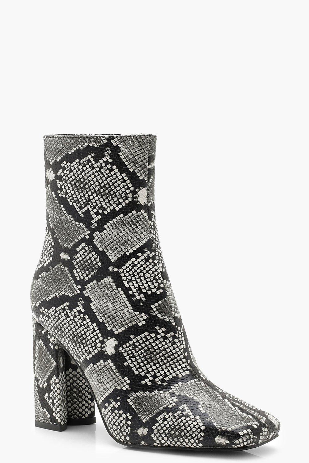 Snake Block Heel Sock Boots Boohoo Uk