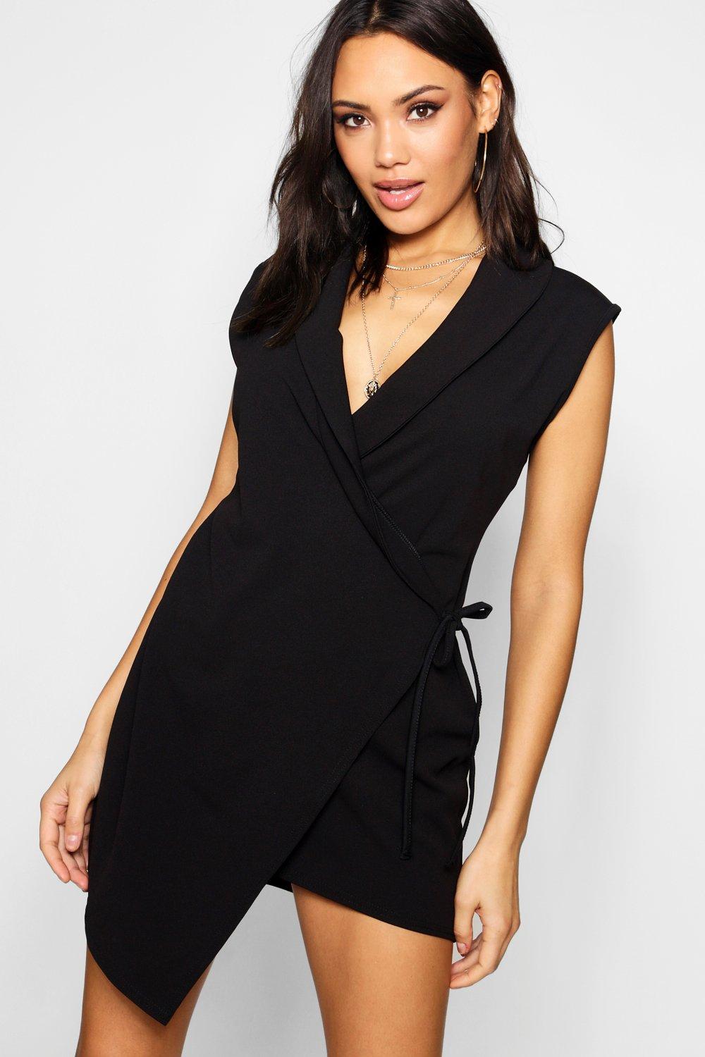 black blazer wrap dress