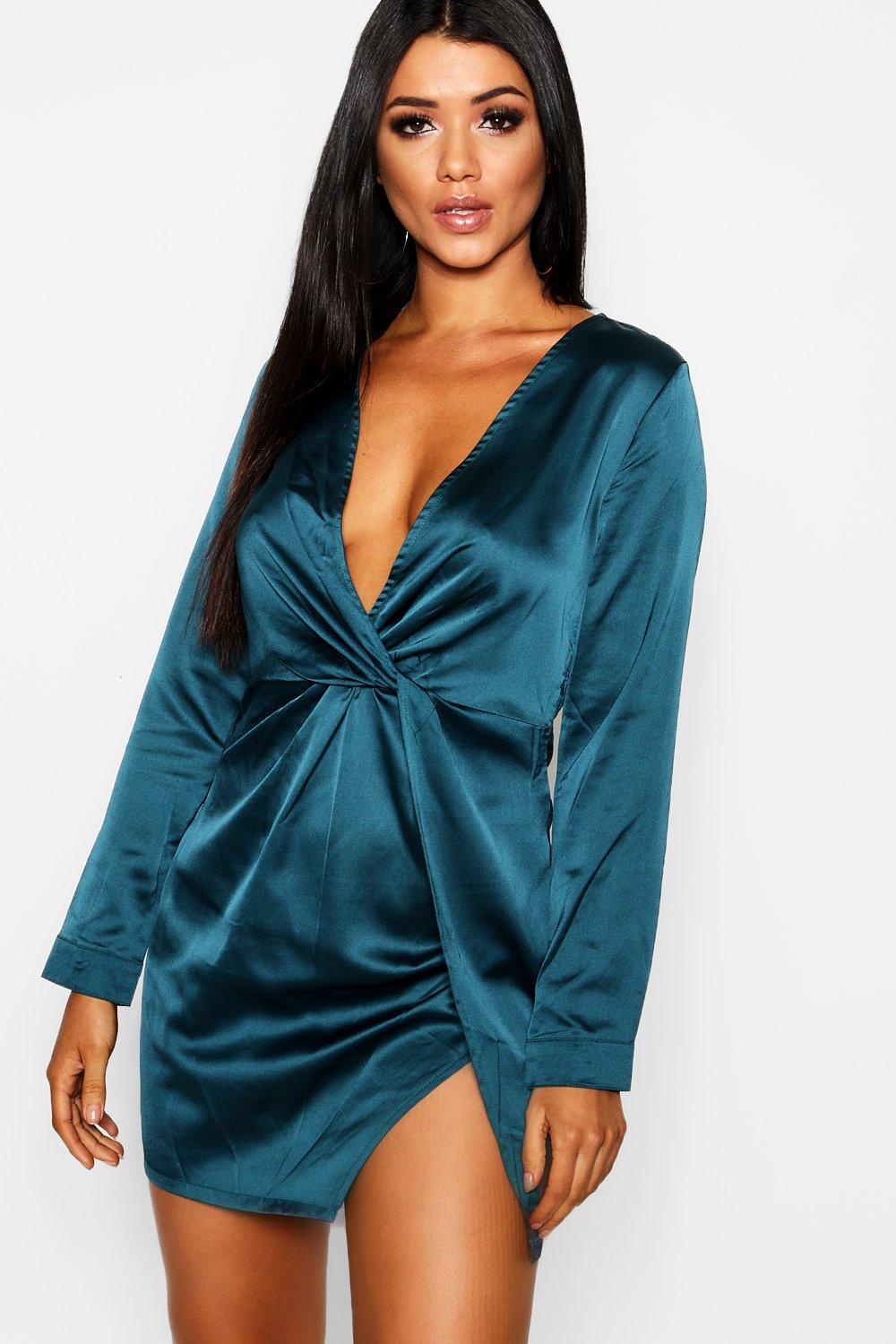 satin twist knot detail dress