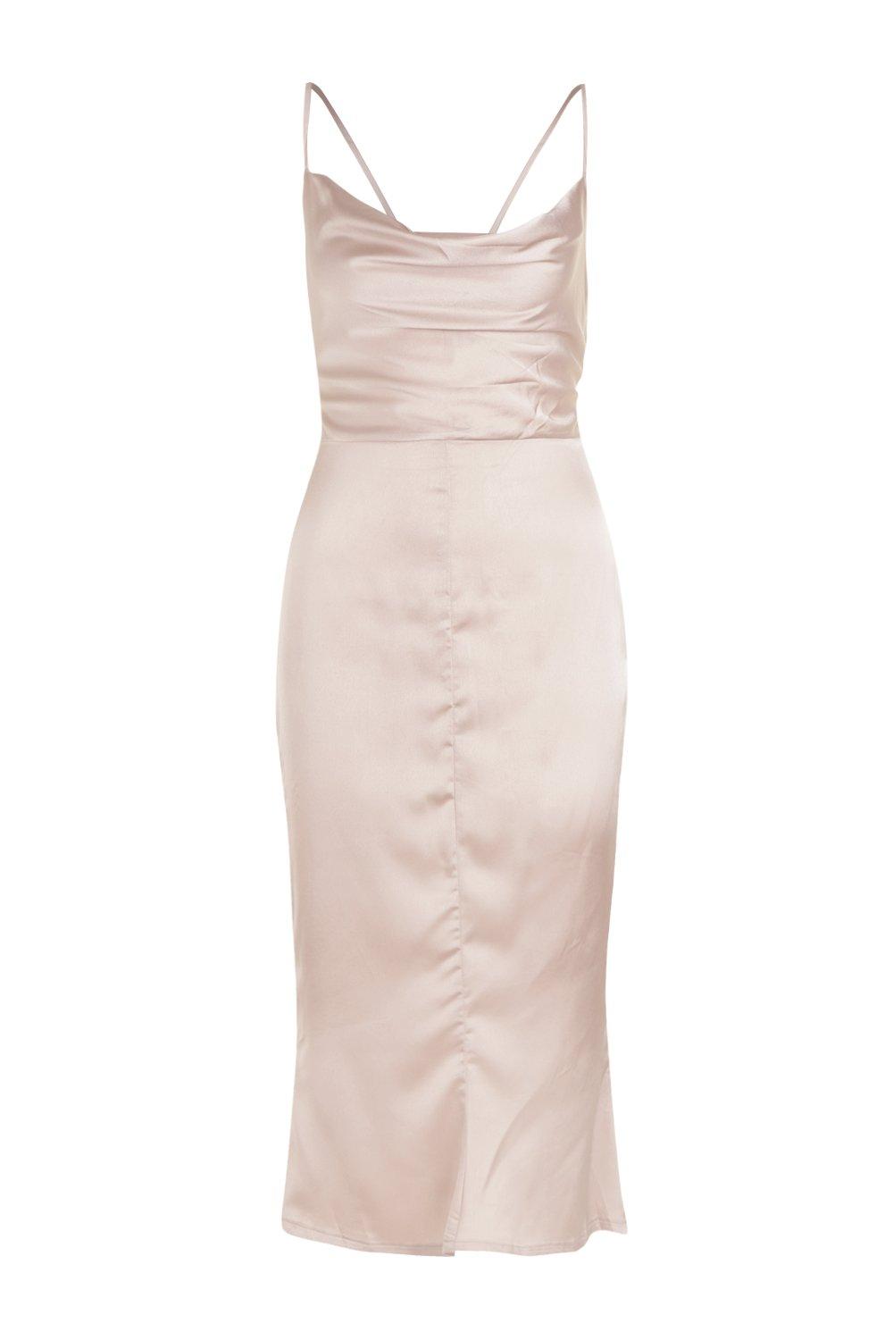 champagne satin midi dress