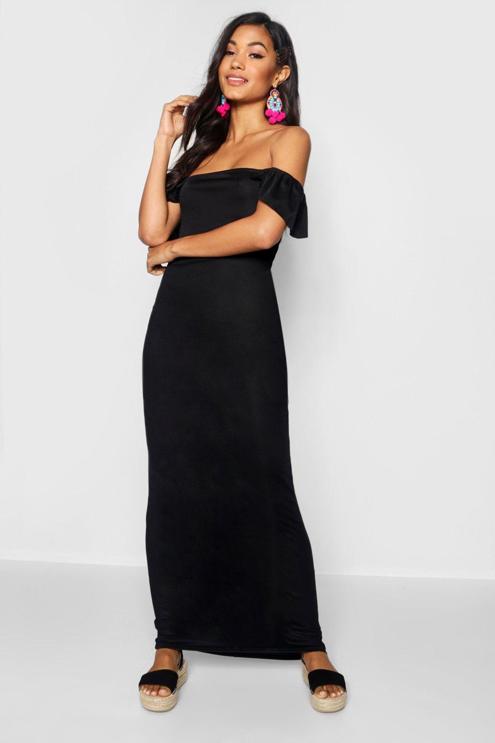 boohoo off the shoulder maxi dress