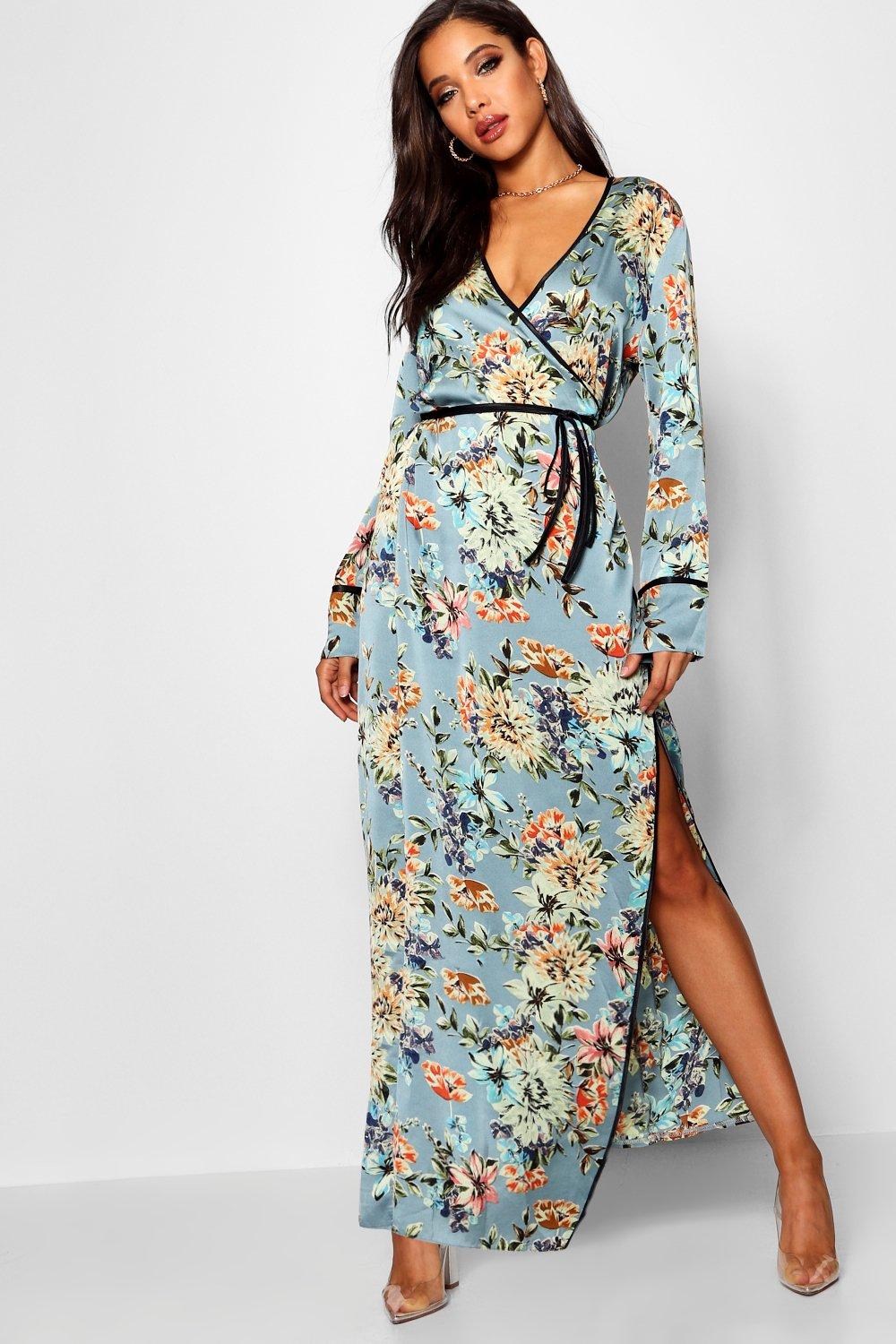 Satin Kimono Style Maxi Dress | boohoo