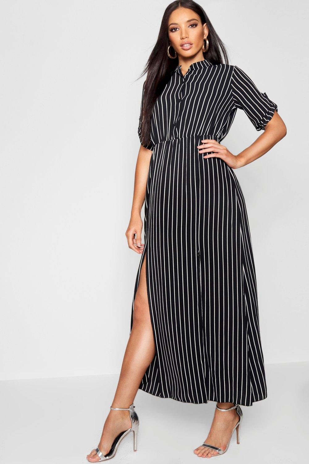 striped maxi shirt dress