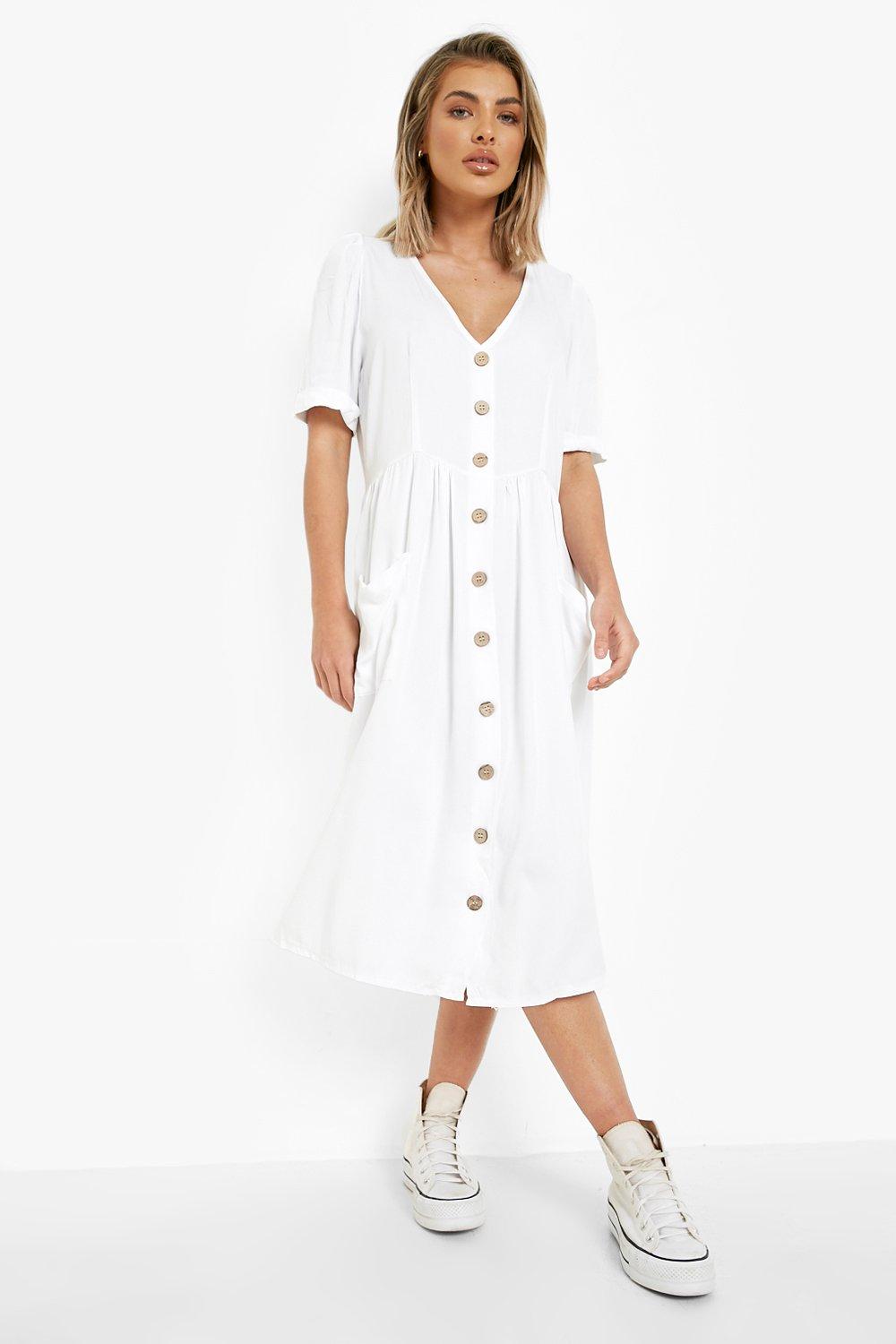 button front midi dress with sleeves