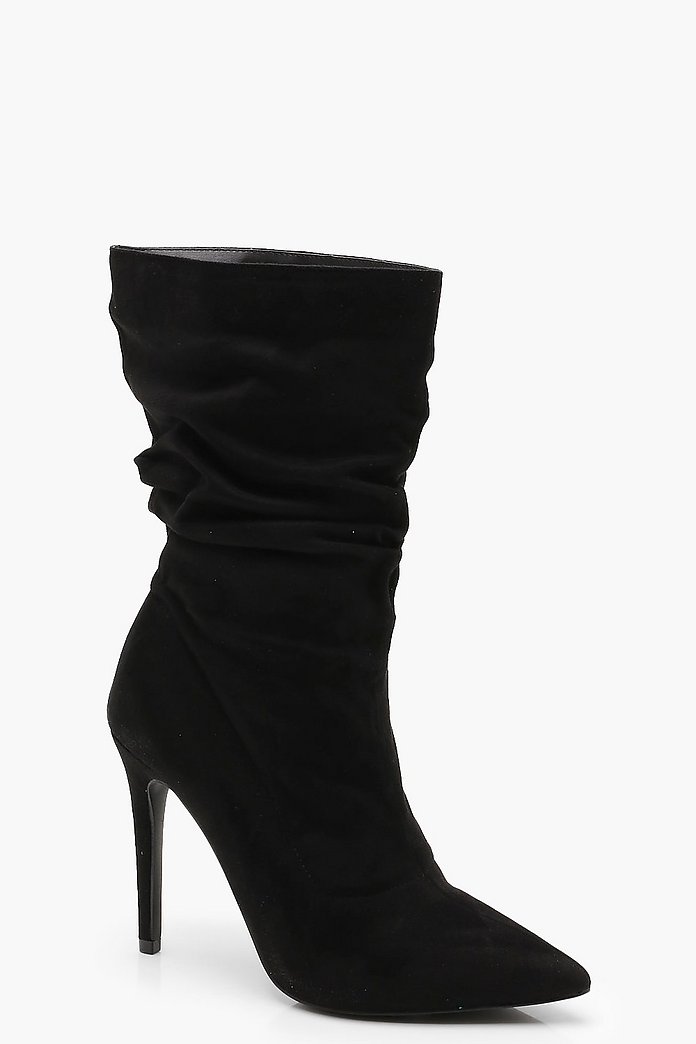 Spitz zulaufende, wadenhohe Stiefeletten mit Raffung | Boohoo Damen Chelsea Boots | Frauen Boots Wadenhohe Stiefel