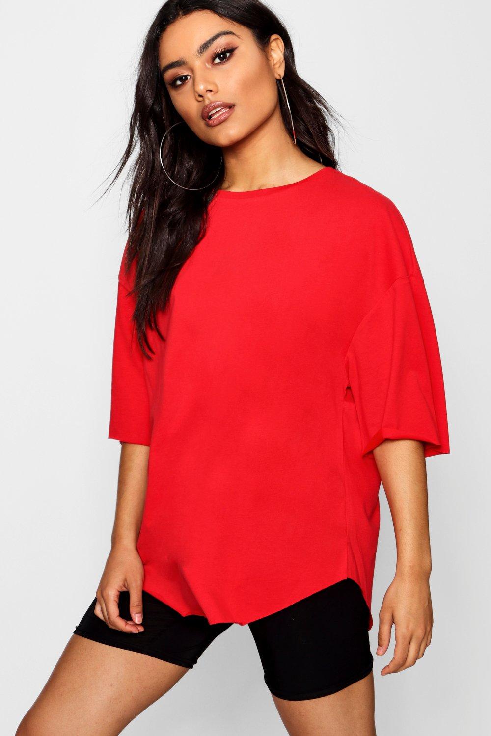 red oversized tee