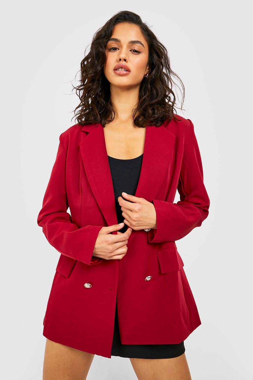 Womens Double Breasted Boxy Military Blazer - Red - 8 | SheFinds