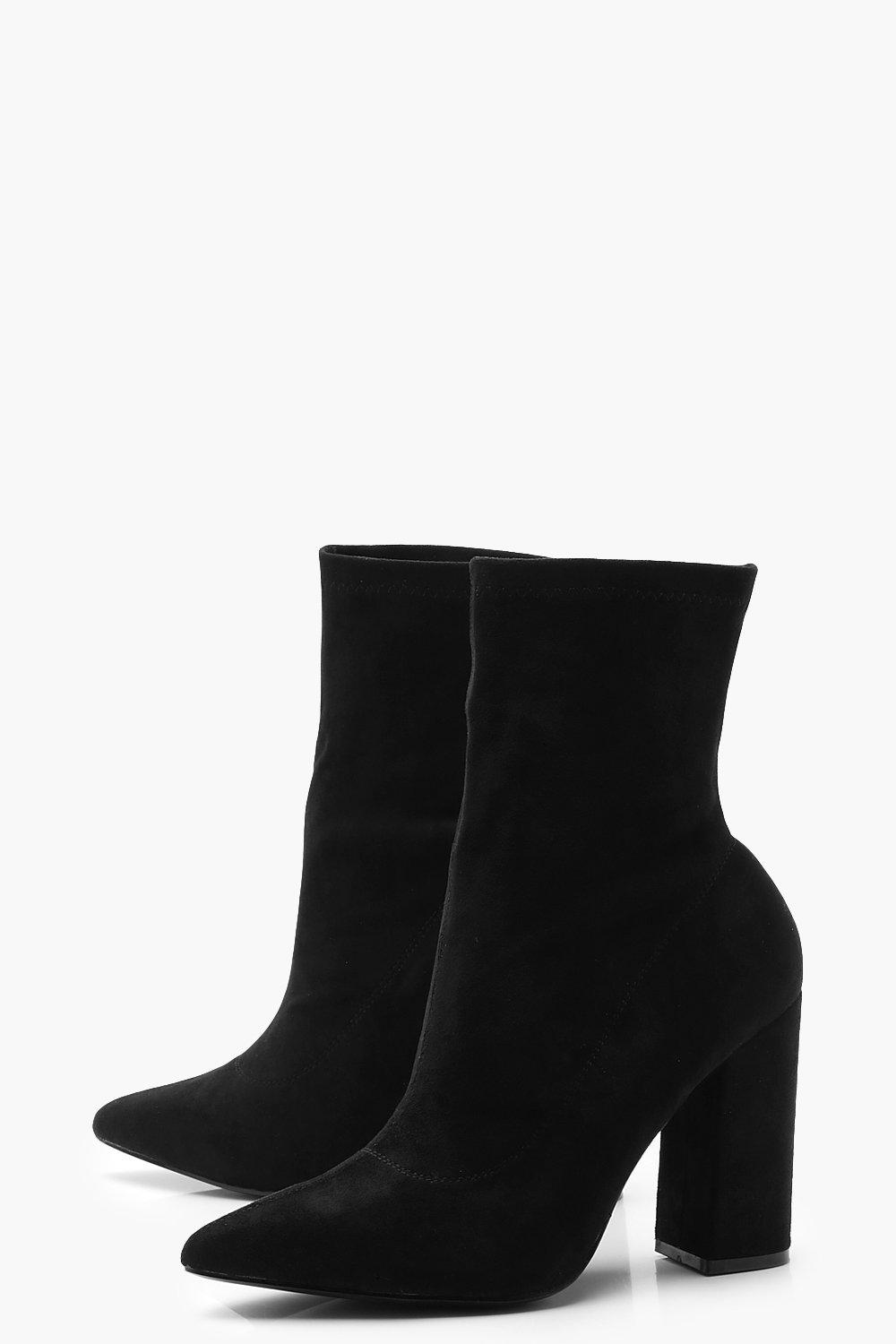 

Extra Wide Fit Block Heel Sock Boots, Black