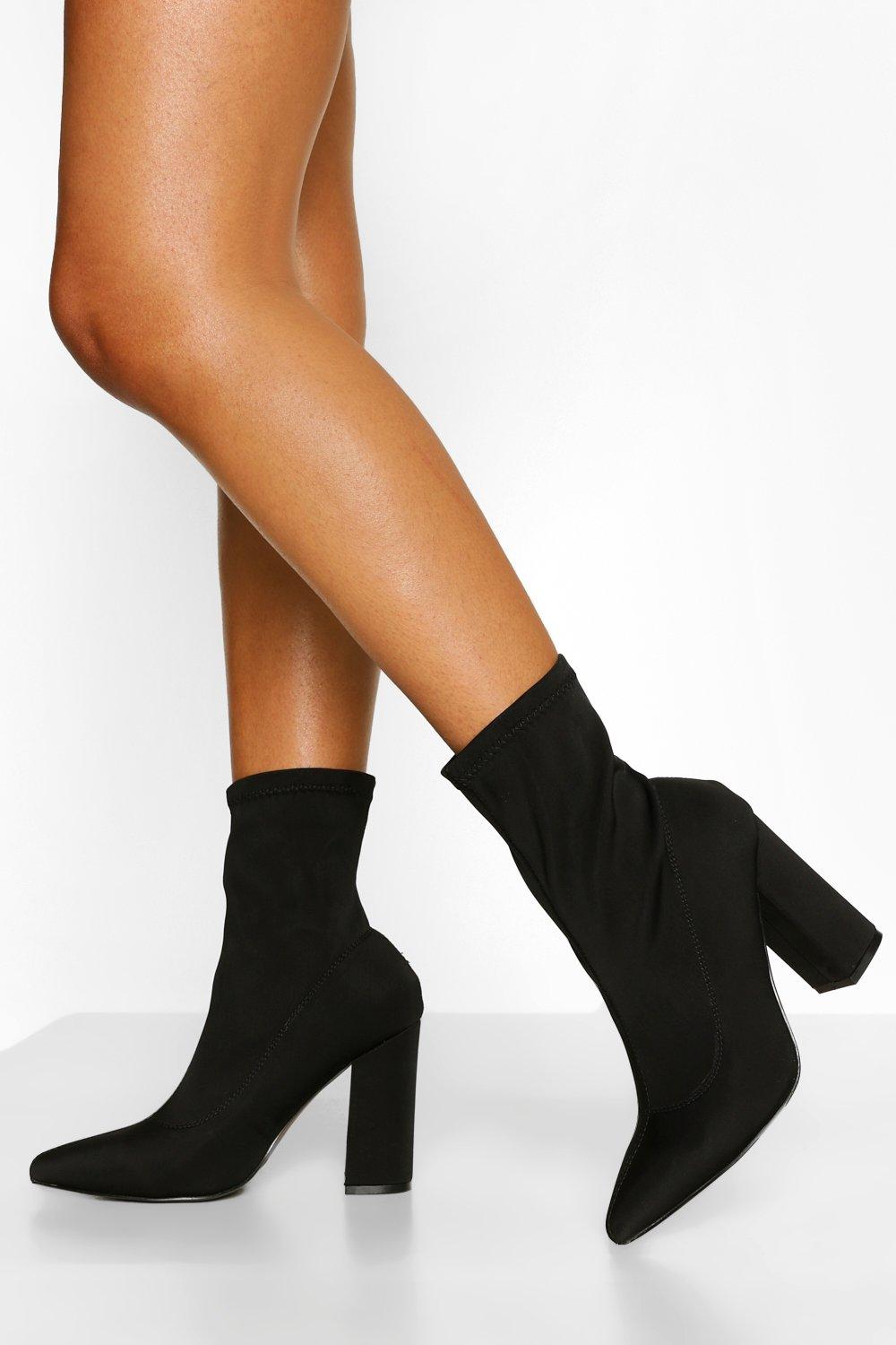 knitted low block heel sock boots