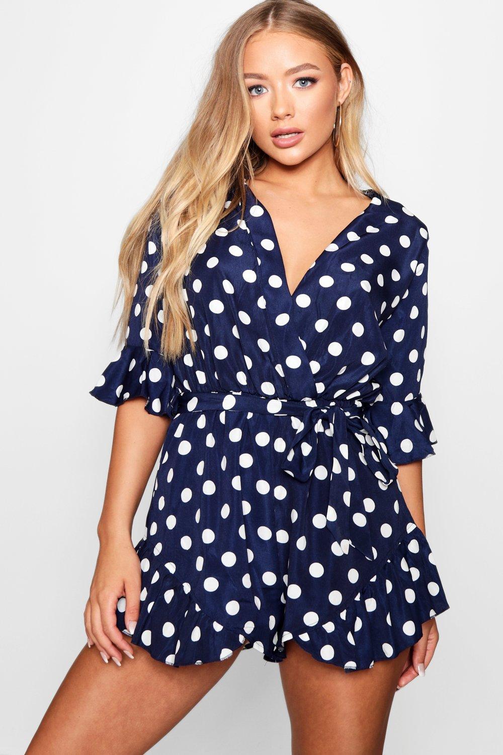navy polka dot playsuit