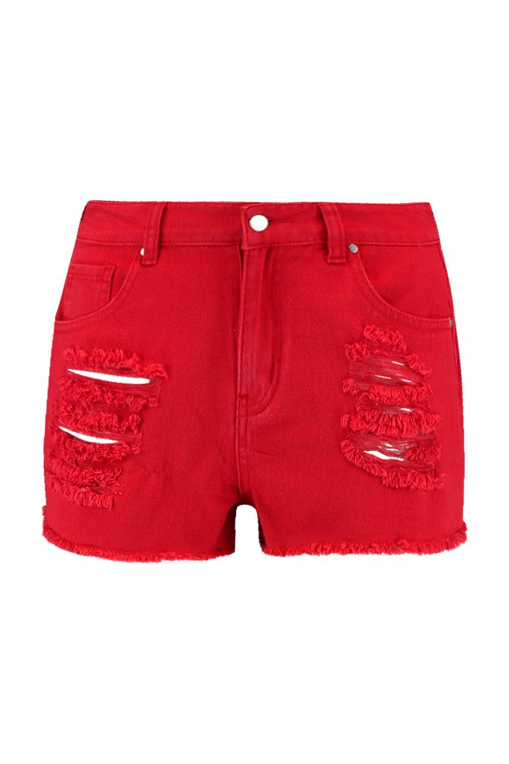 red denim shorts