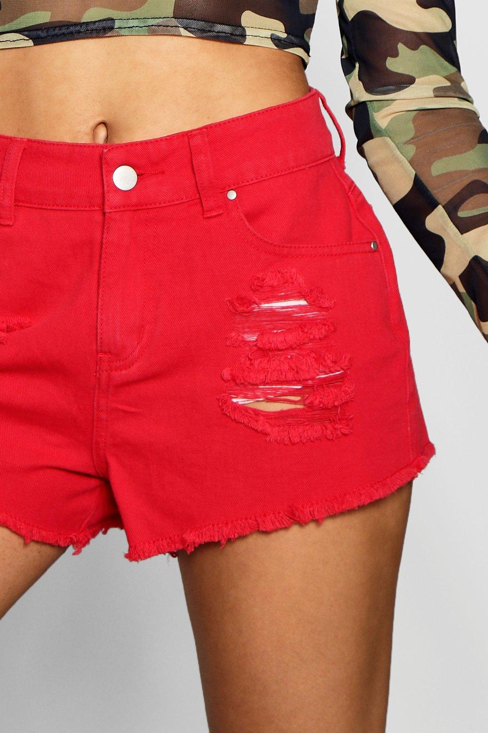 red denim shorts