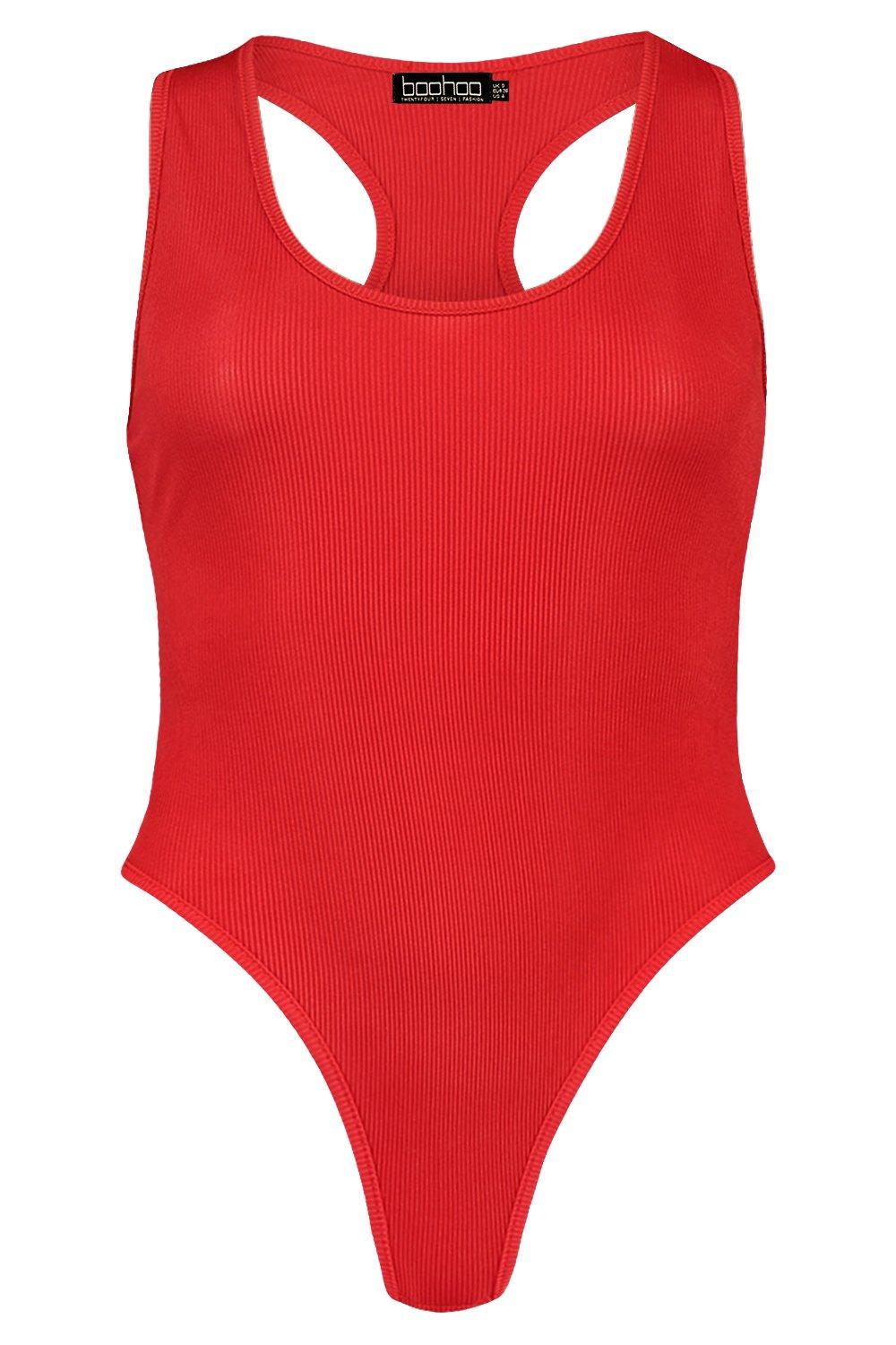 

Боди Basic без рукавов из ткани в рубчик с глубоким вырезом, Red