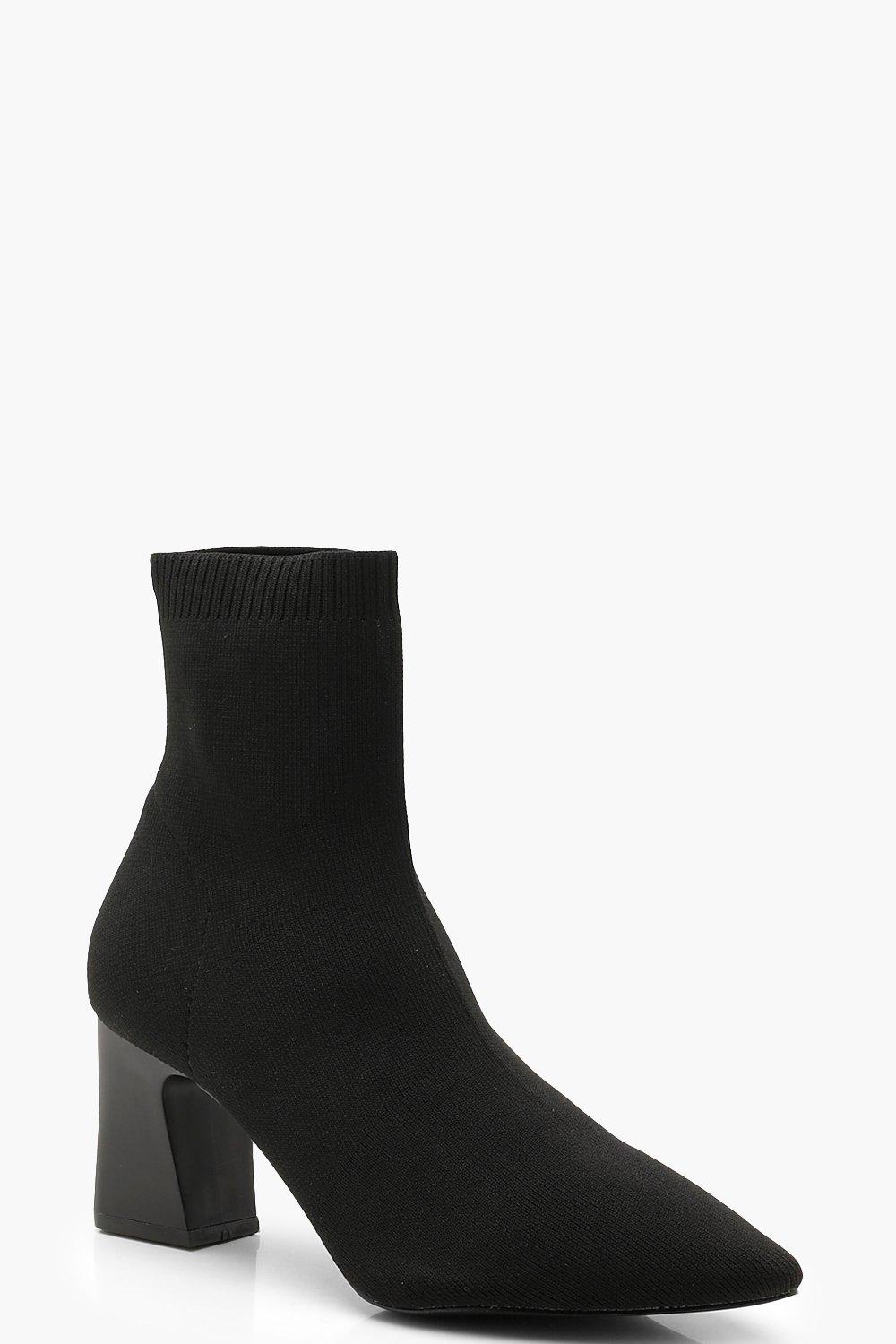 Knitted Block Heel Sock Boots Boohoo