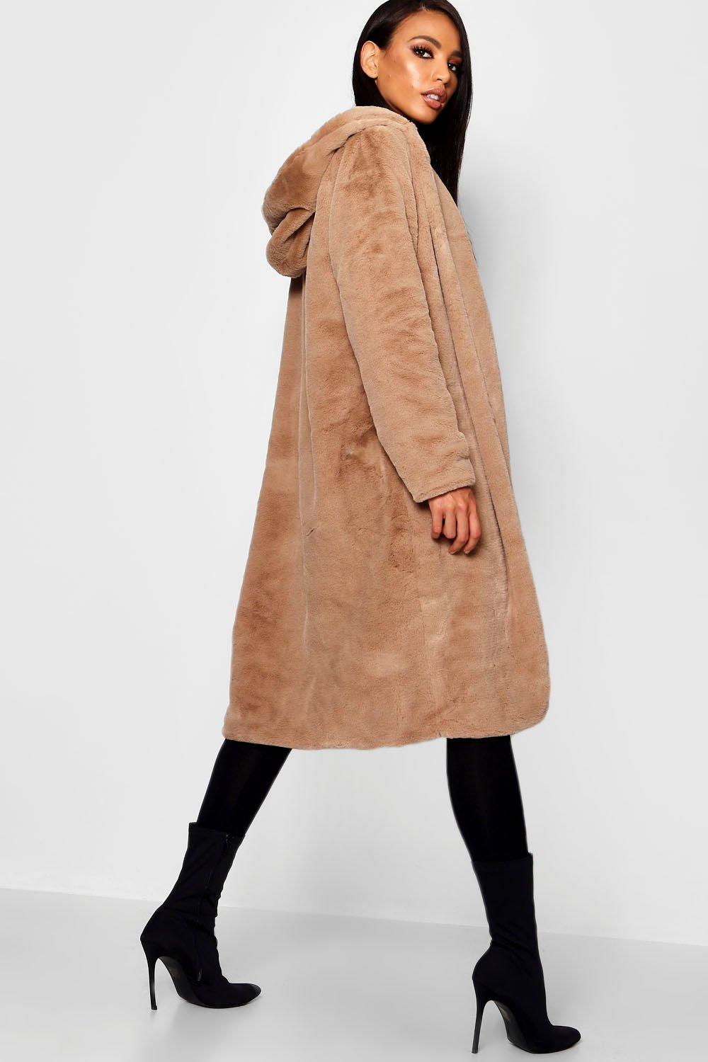 boohoo hooded faux fur coat