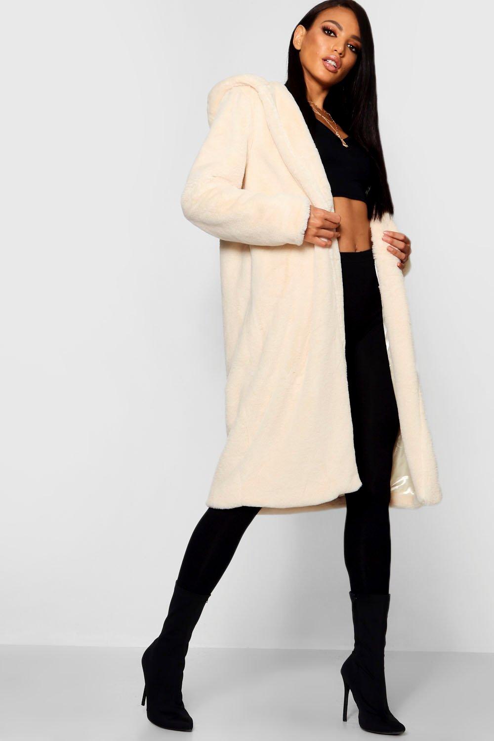 cream fur coat