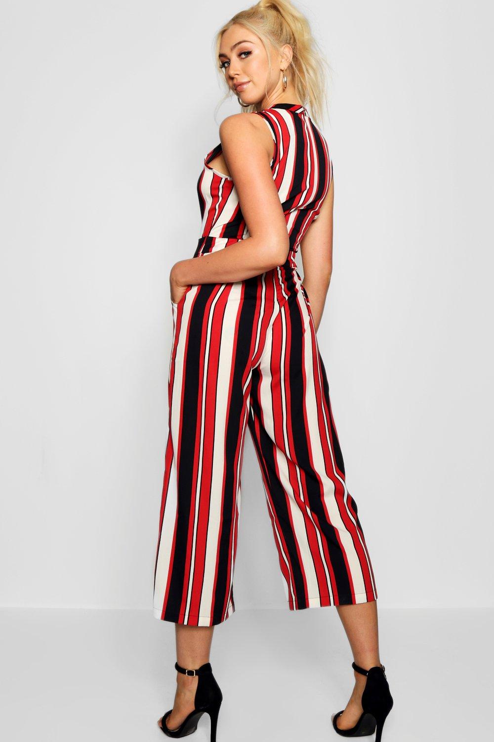 high neck red jumpsuit