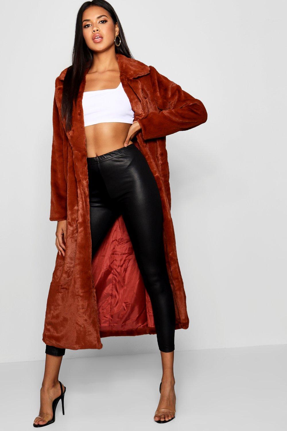 maxi faux fur coat with hood