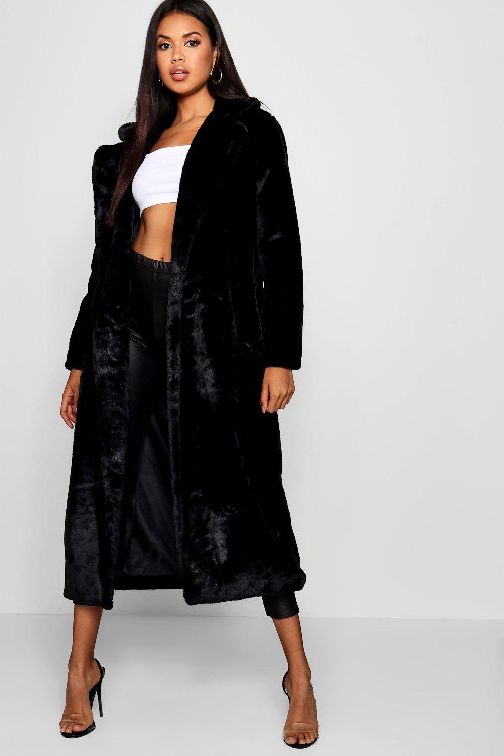 maxi faux fur coat with hood