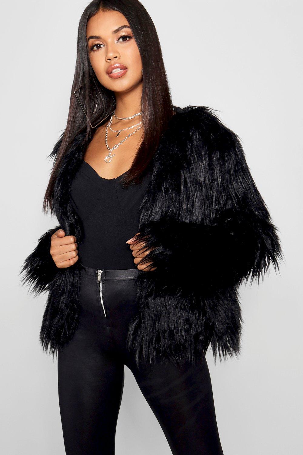 Manteau En Fausse Fourrure Effet Poilu - Noir - 38, Noir