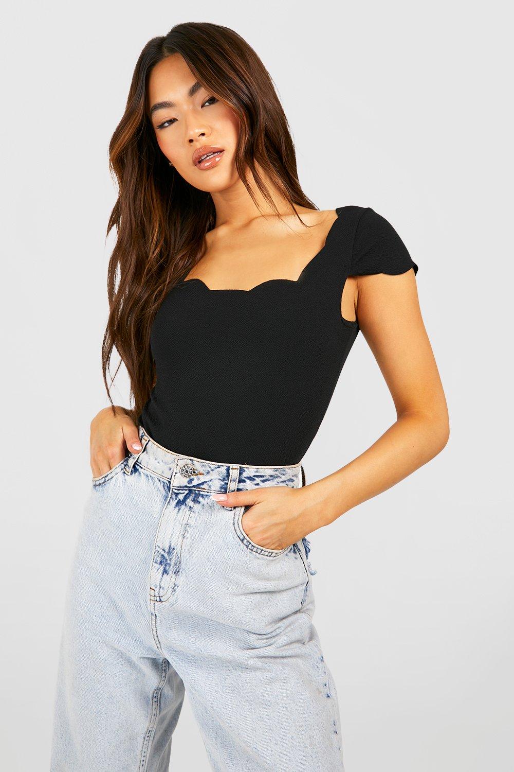 

Боди с зубчатыми краями и короткими рукавами, Black