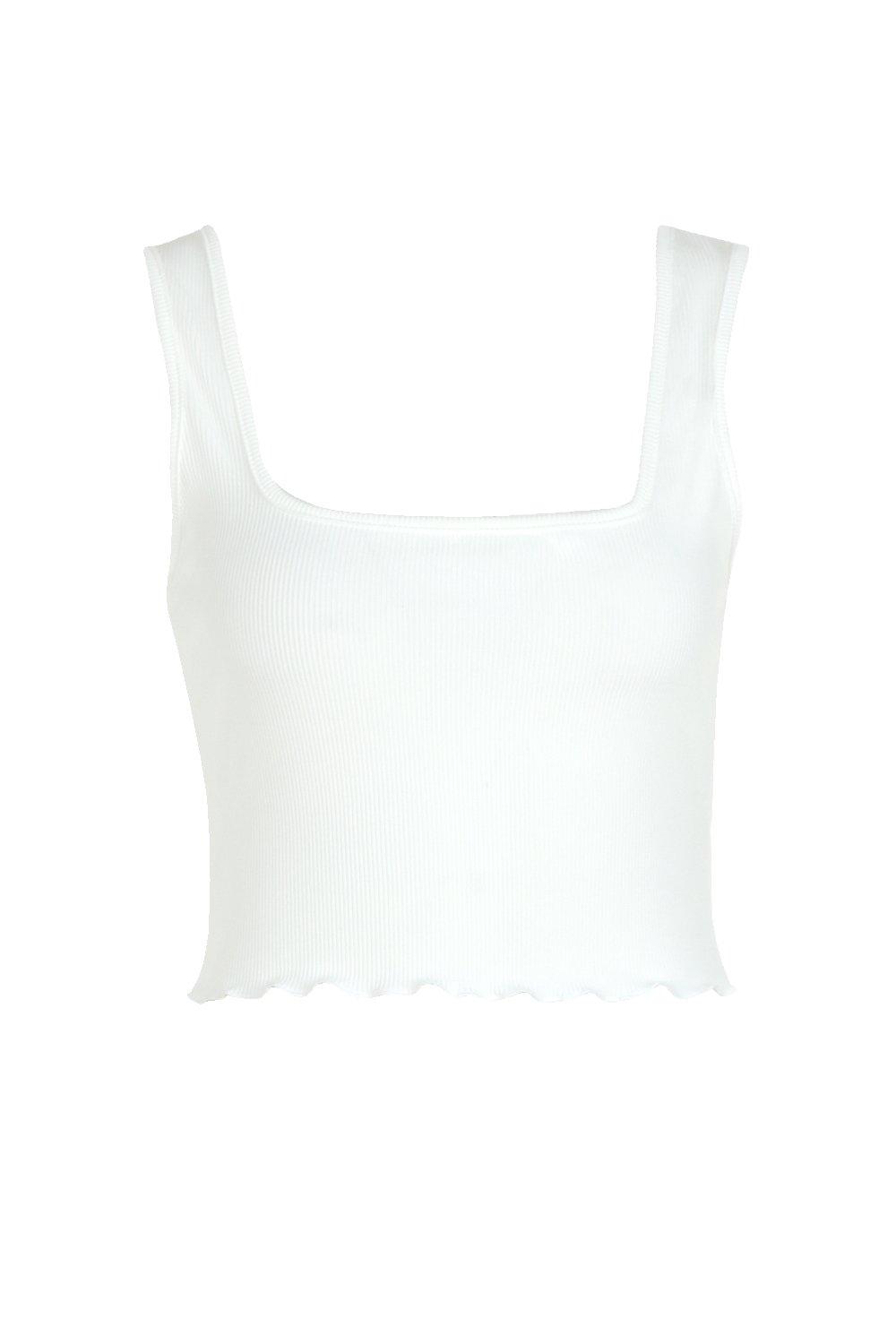 

Укороченный топ с квадратным вырезом и волнистой кромкой, White