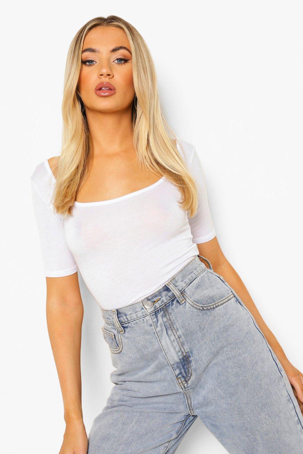 white square neck bodysuit