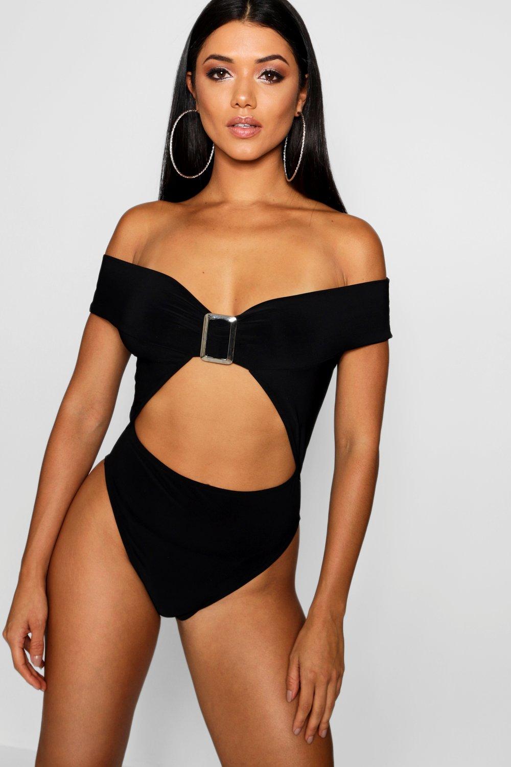 bardot buckle short playsuit