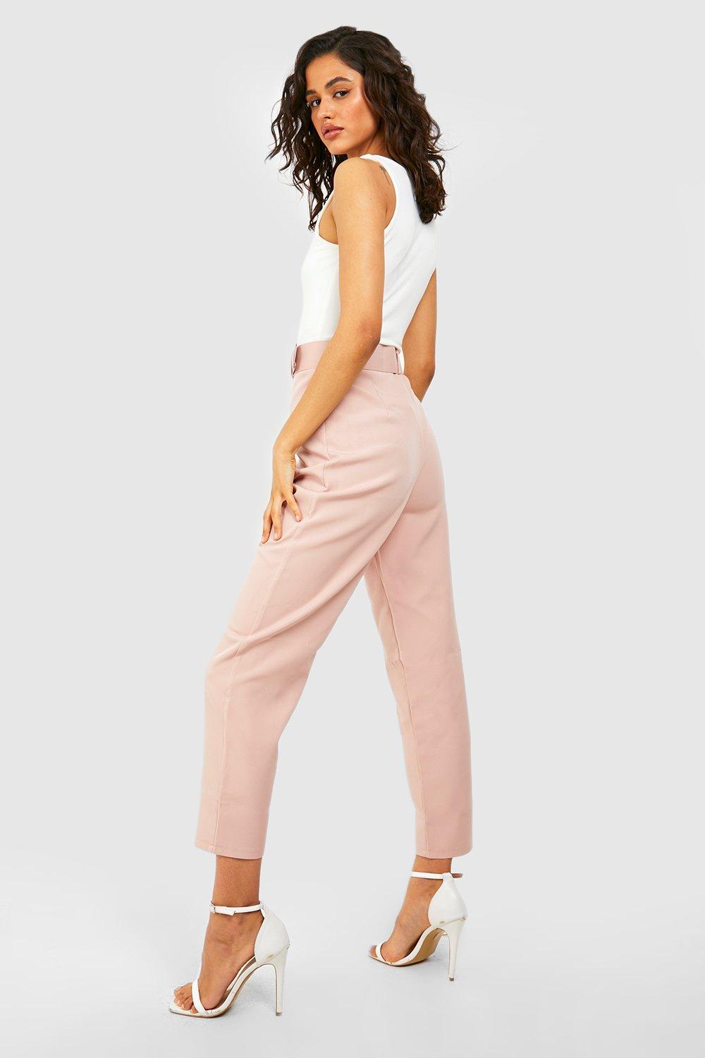 

Зауженные брюки прямого кроя с широким ремнем с пряжкой, Soft pink