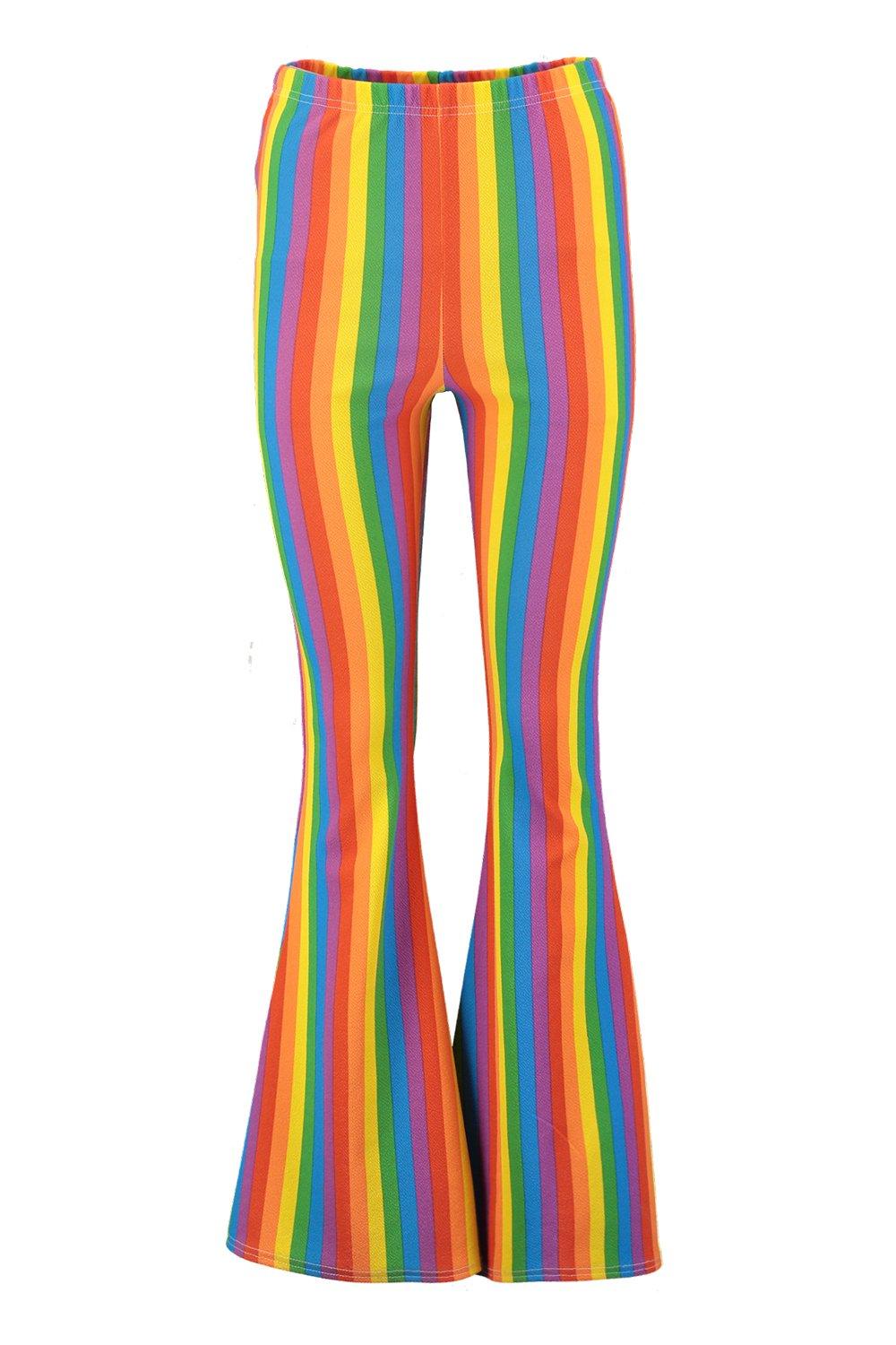 

High Waist Rainbow Stripe Crepe Flare Trousers, Pink