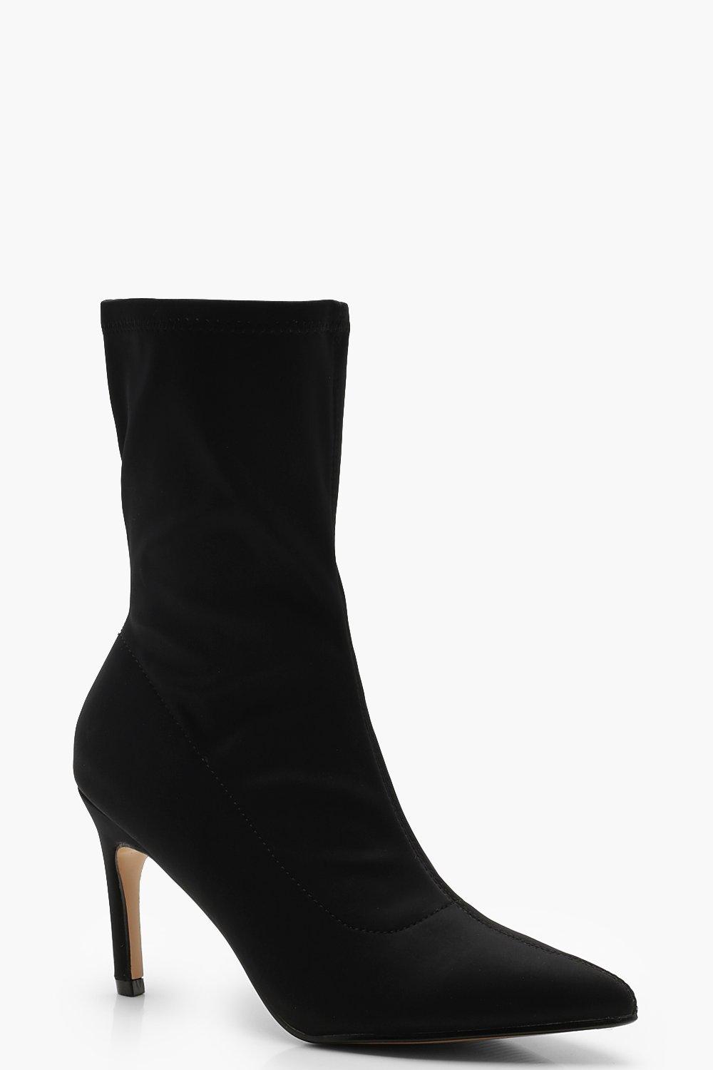 low heel black sock boots