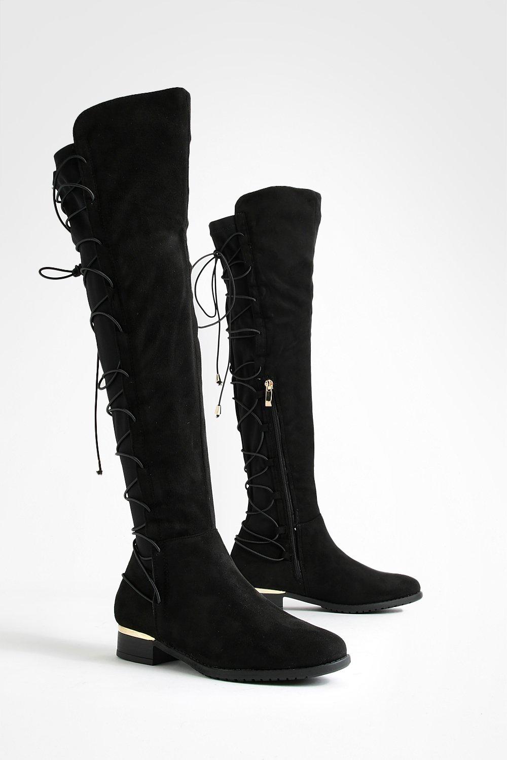 black lace knee high boots