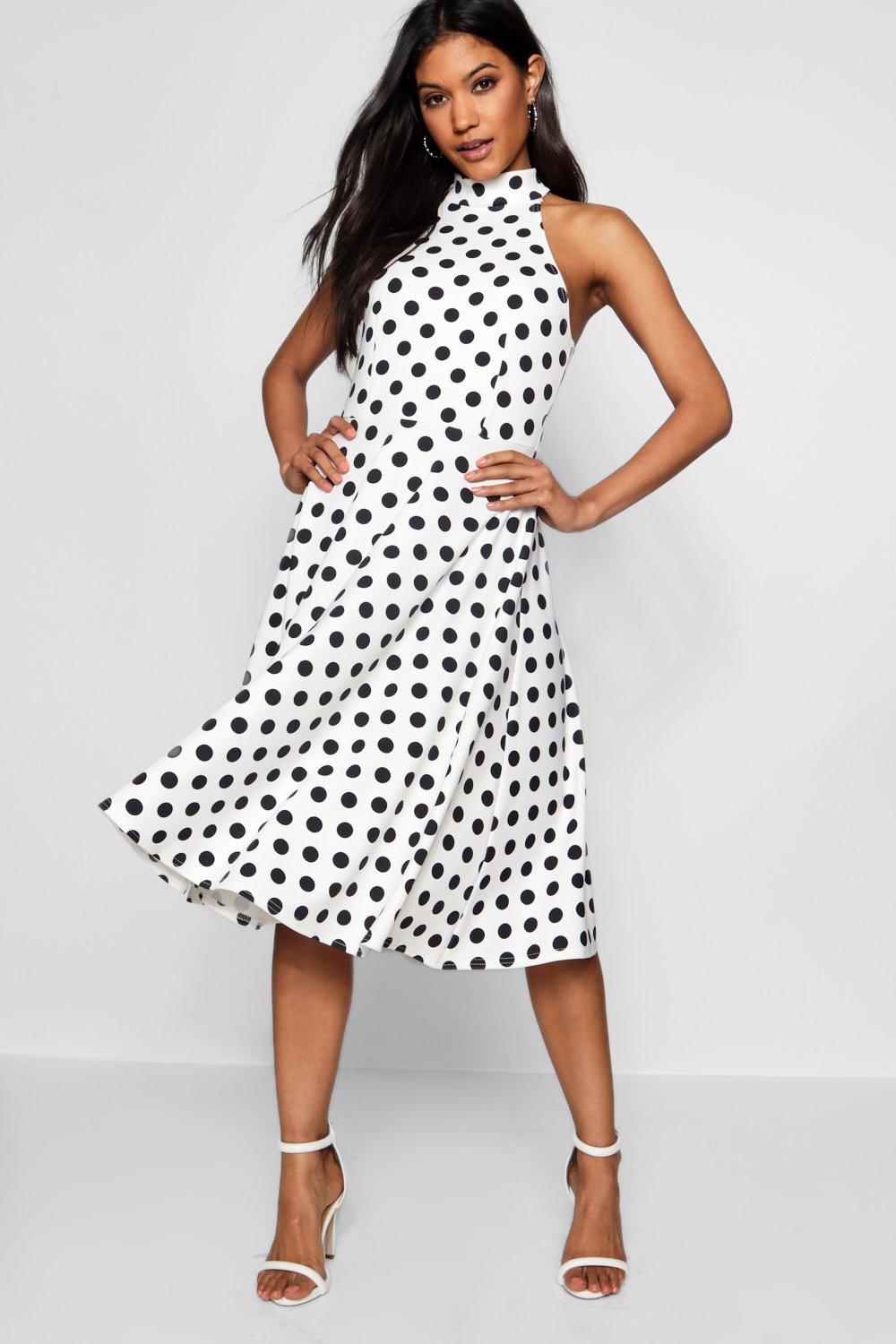 boohoo white polka dot dress