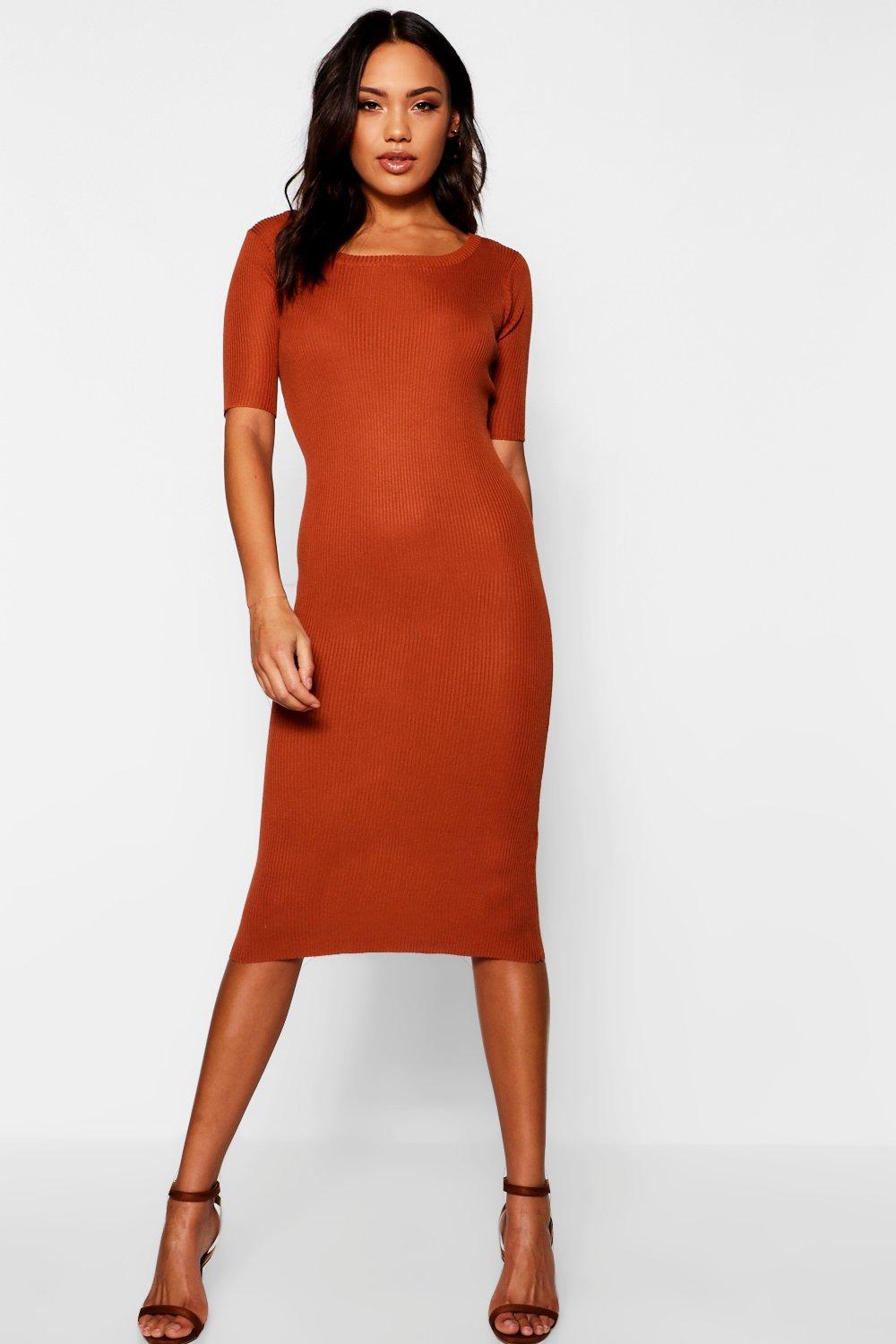 ribbed knitted midi dress