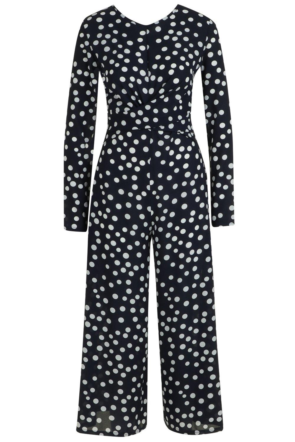 twist front polka dot jumpsuit