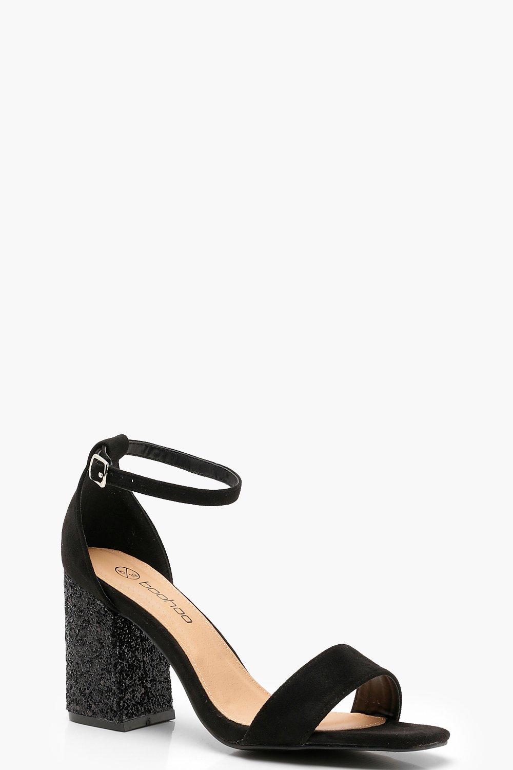 black sparkly block heel shoes
