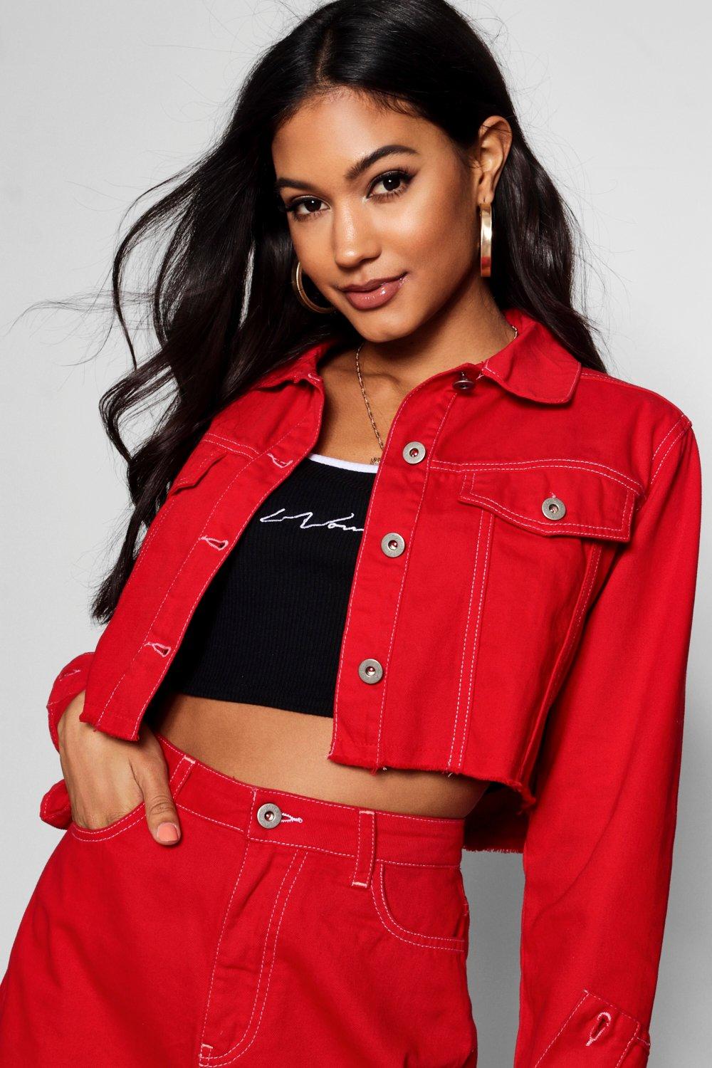 red ripped denim jacket