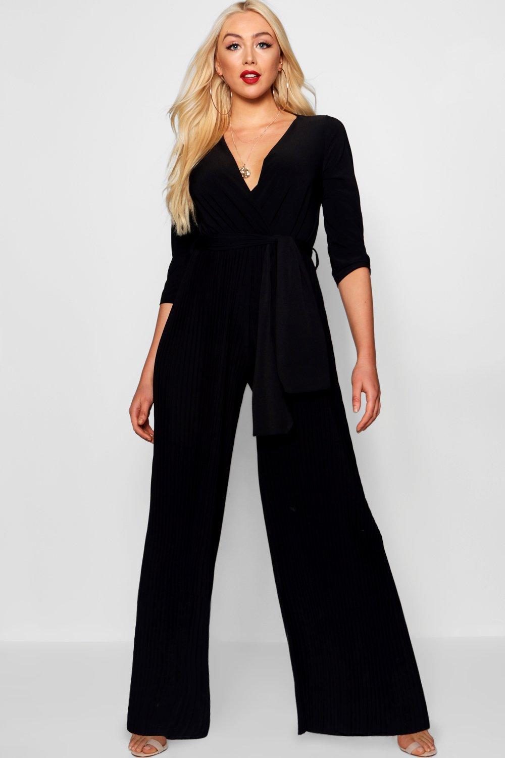 pleated wide leg jumpsuit
