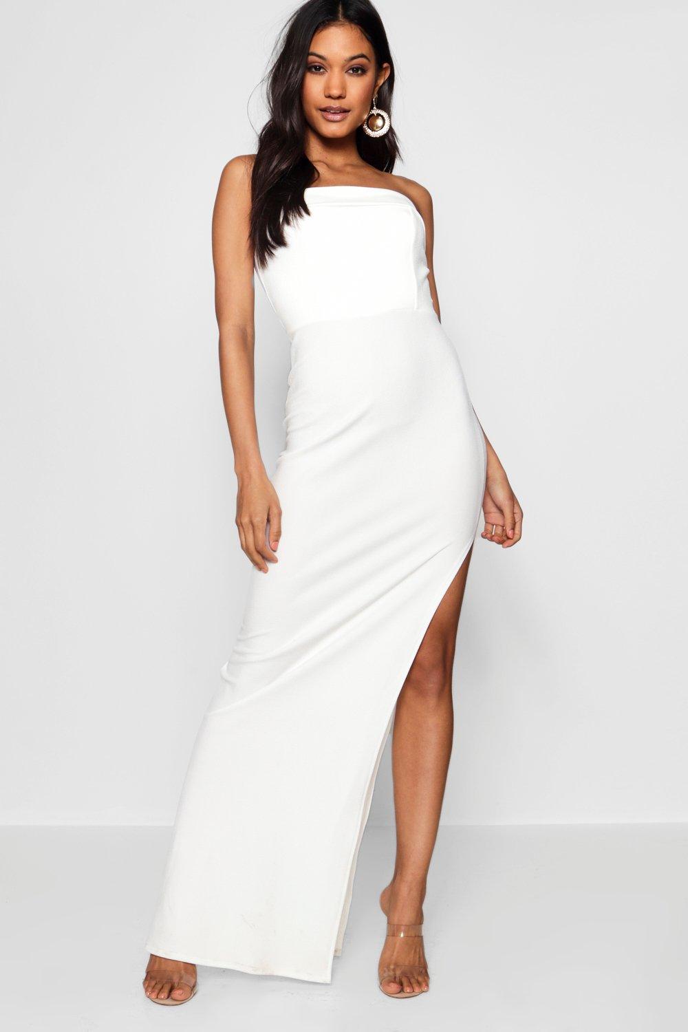 Bandeau Fold Over Column Maxi Dress | Boohoo