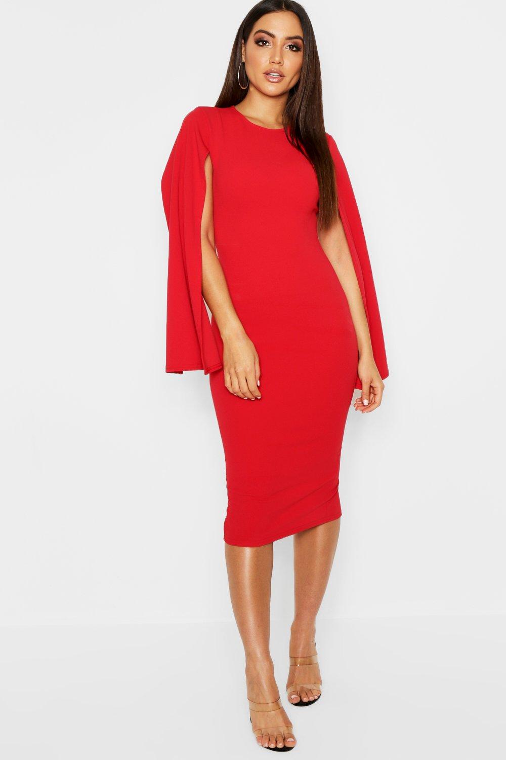 Cape Sleeve Bodycon Midi Dress | Boohoo