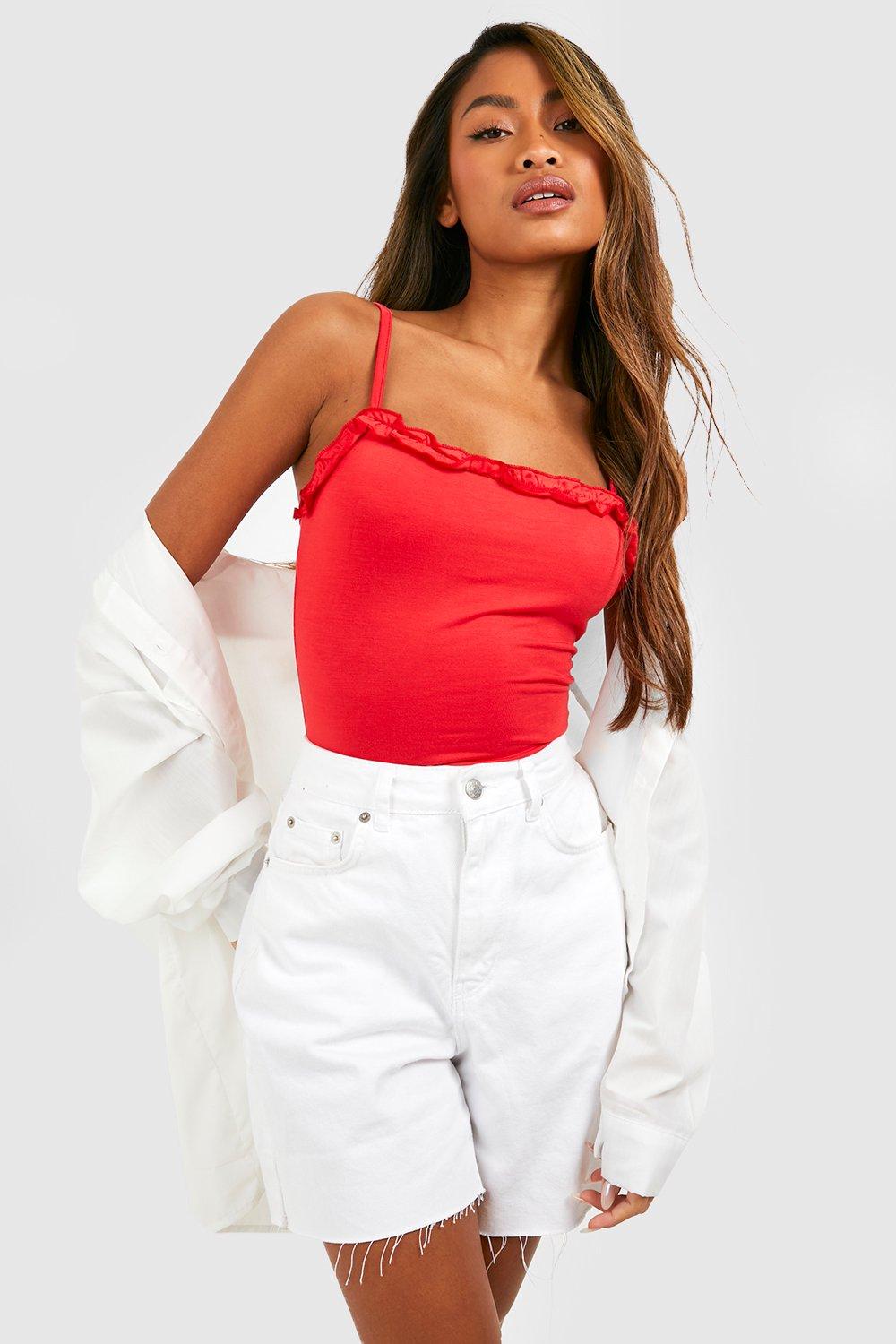 red square neck bodysuit