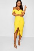 Womens Yellow Off the Shoulder Wrap Skirt Midi Dress alternative image
