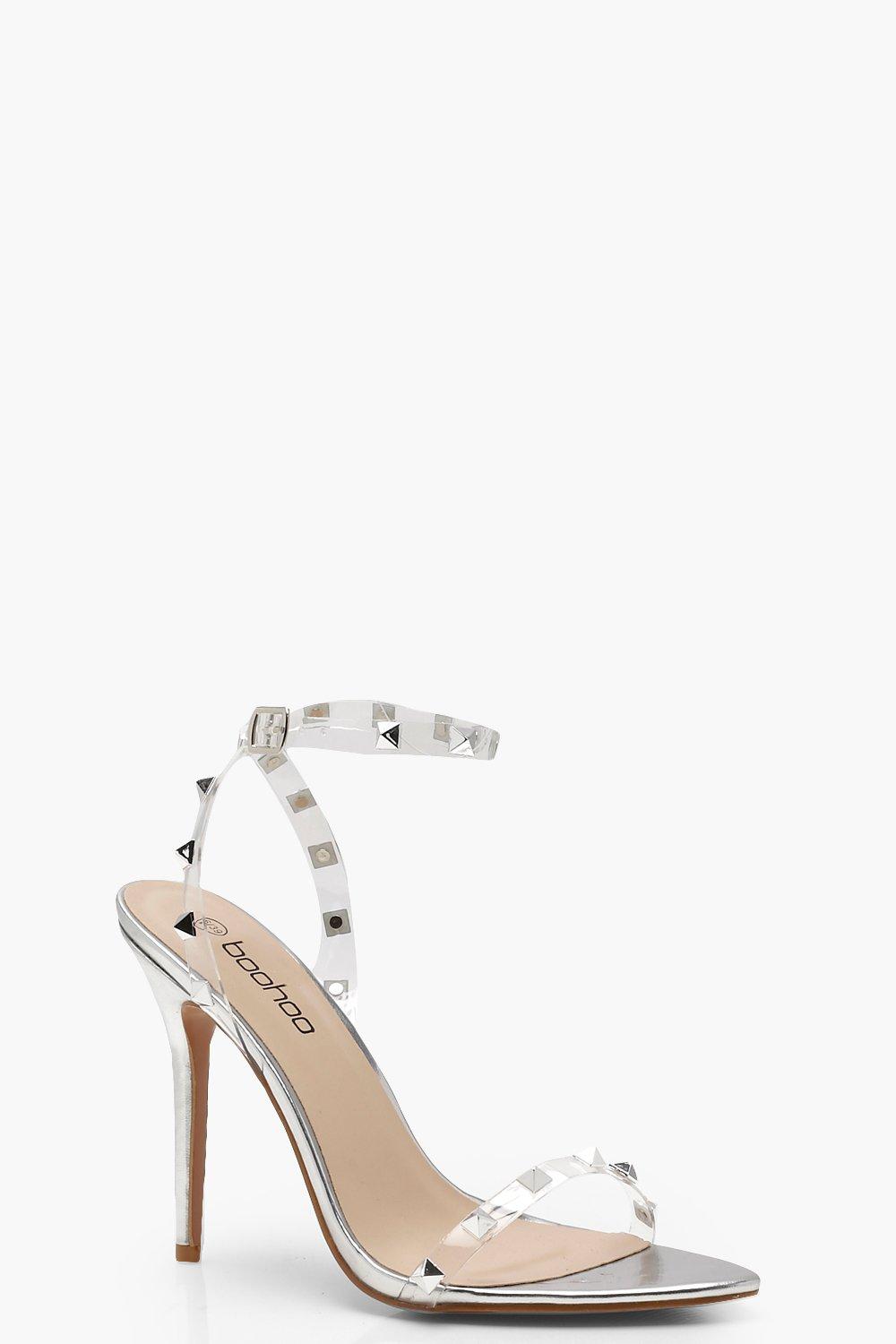 boohoo barely there block heel sandals in clear