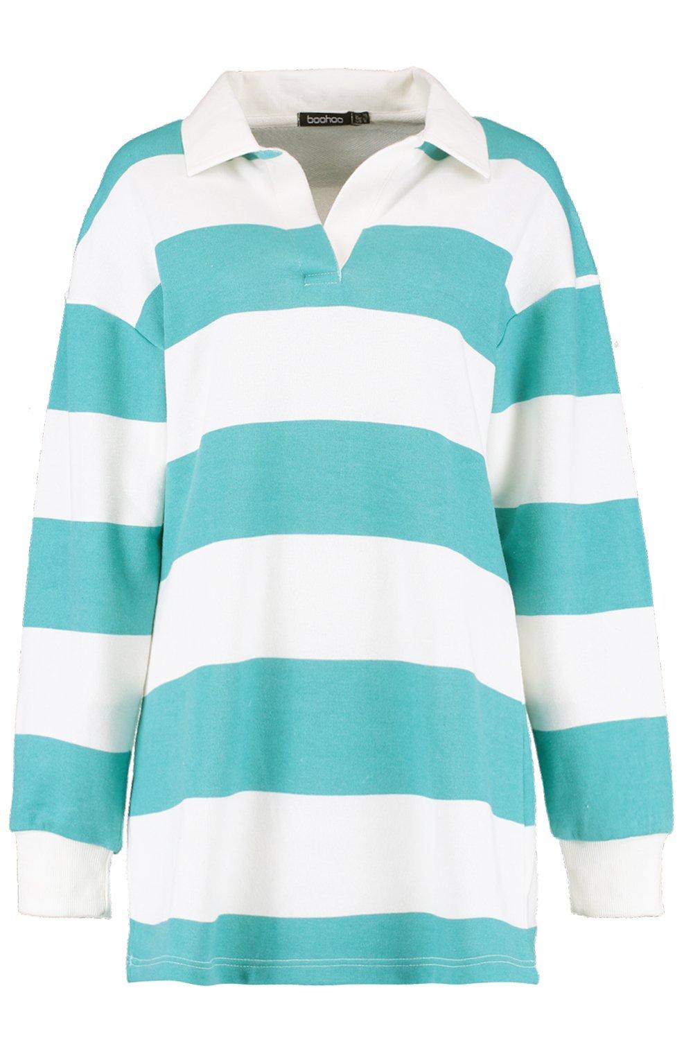 Oversized Tonal Stripe Rugby Shirt Dress Boohoo