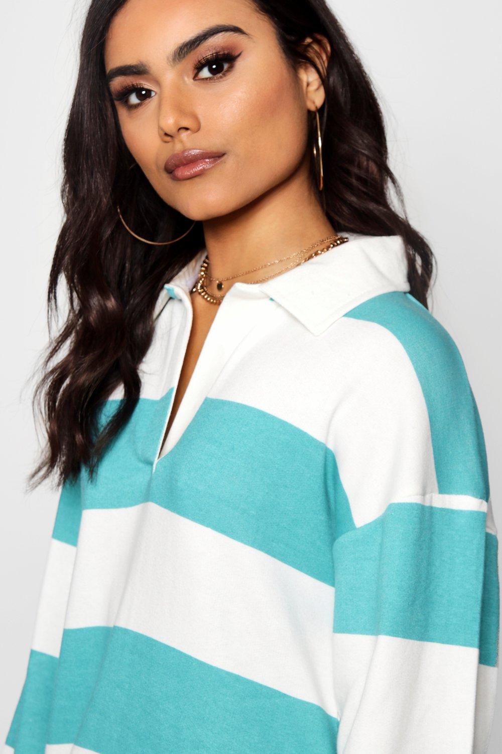 Oversized Tonal Stripe Rugby Shirt Dress Boohoo