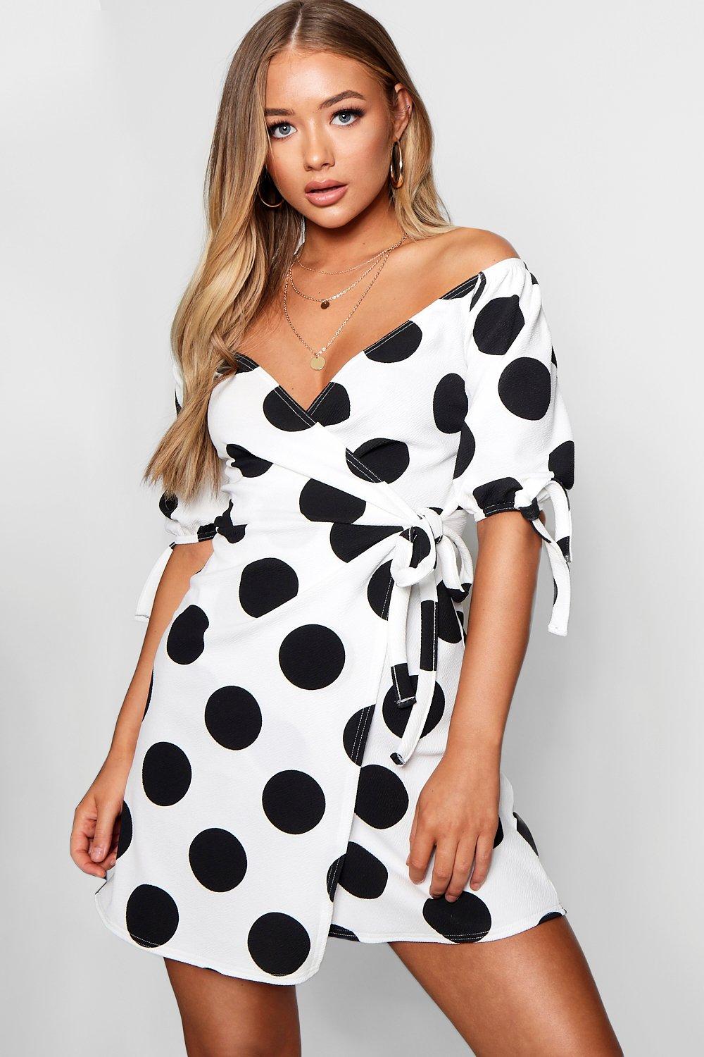 polka dot off the shoulder dress