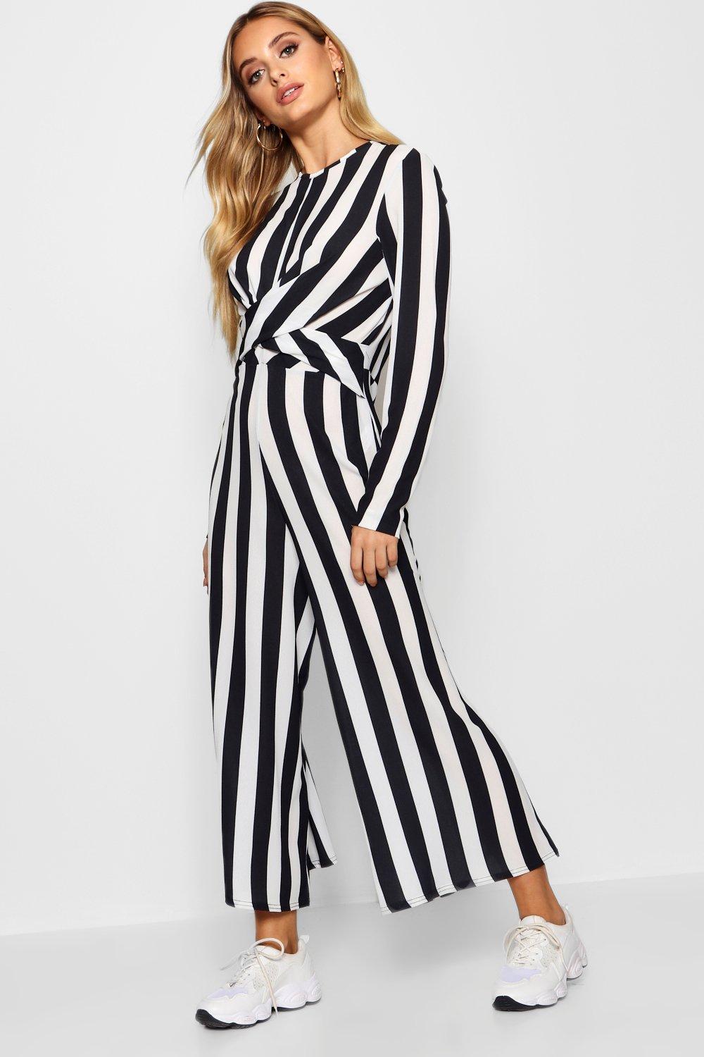 monochrome stripe jumpsuit