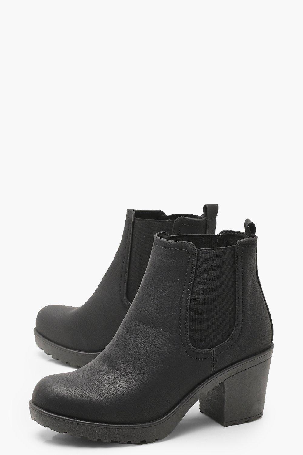 

Широкие Cleated толстом каблуке Сапоги Chelsea, Black