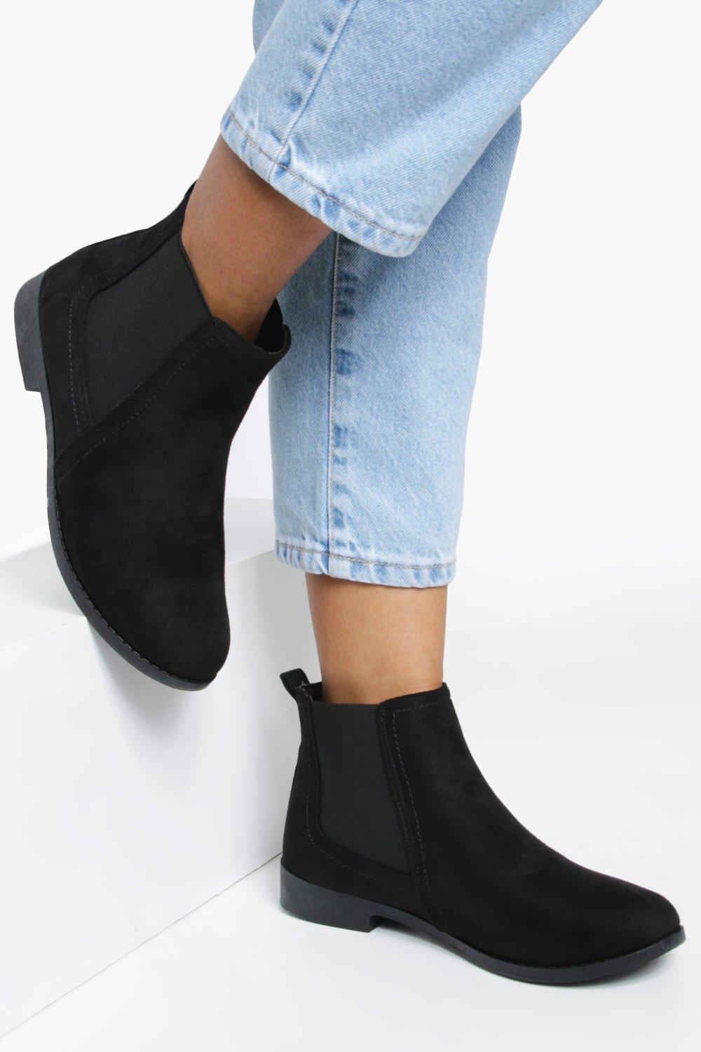 Boohoo Platte Nep Suède Chelsea Boots, Zwart