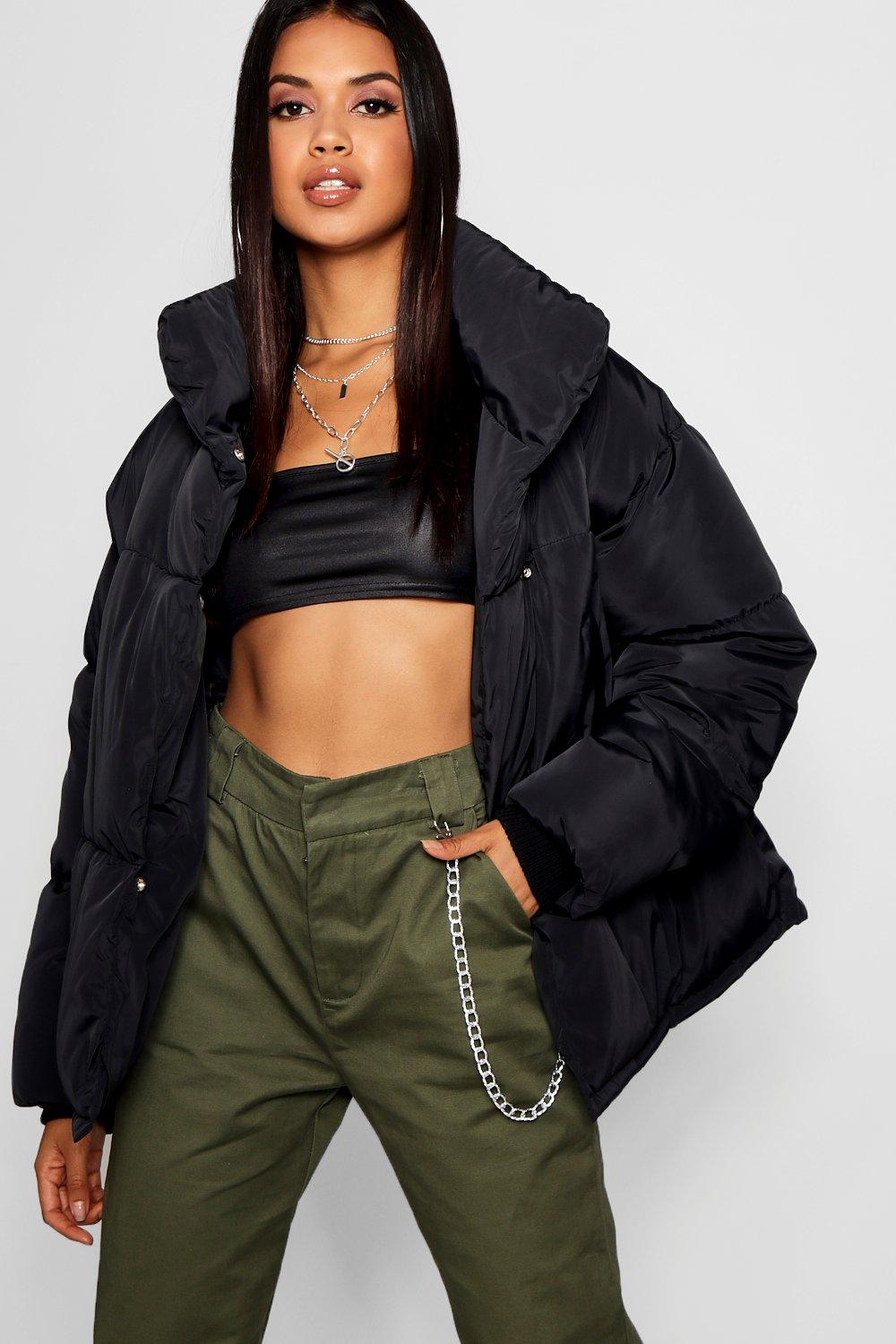 black wrap puffer jacket